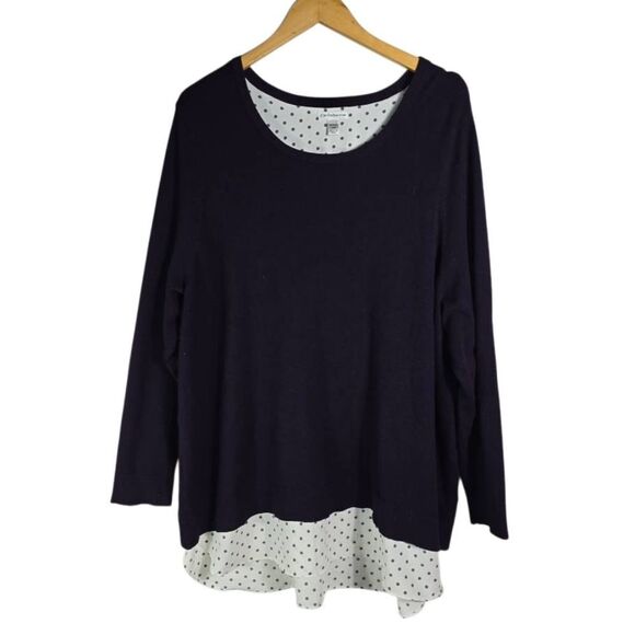 croft & barrow Tops - Croft & Barrow Purple Long Sleeve Sweater Top – Polka Dot Hem, Plus Size 2X